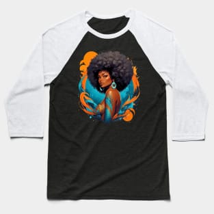 Black Woman Retro vintage psychedelic 80s disco tattoo design Baseball T-Shirt